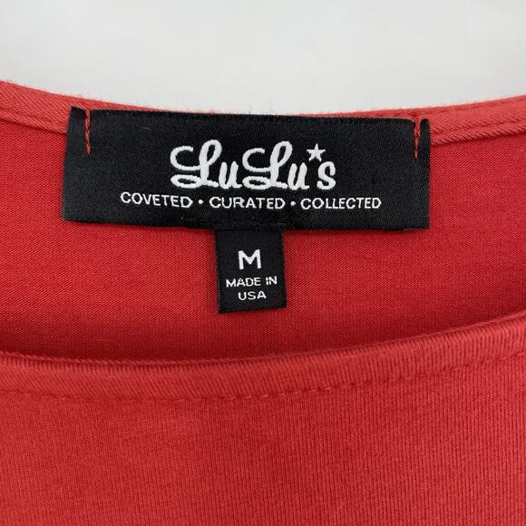 Lulu’s Asymmetrical Bodycon Dress Medium Short Sleeve Fitted Ruched Rust Brick - Picture 2 of 8